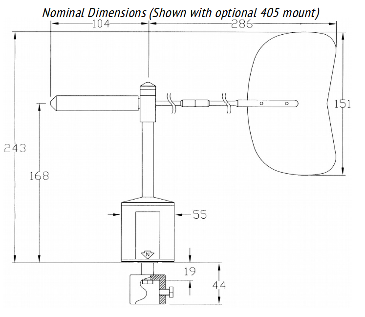 W200P/FC (fixed-reference) First Class Windvane Dimensions